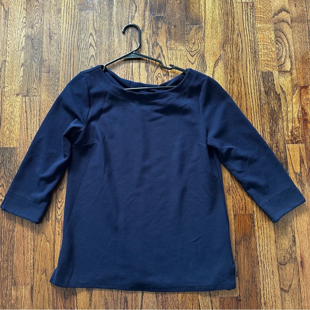 Talbots Navy Quarter Sleeve Textured Top with Back Detail Medium